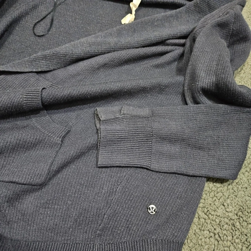 Lululemon Cabin Yogi Wrap Open Front Cardigan Navy Blue Cashmere Blend Size 4